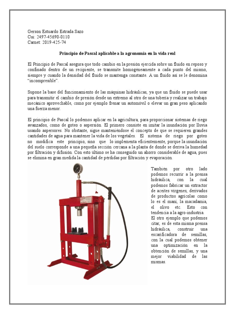 Principio de Pascal en La Agronomia | PDF | Riego | Ciencias fisicas