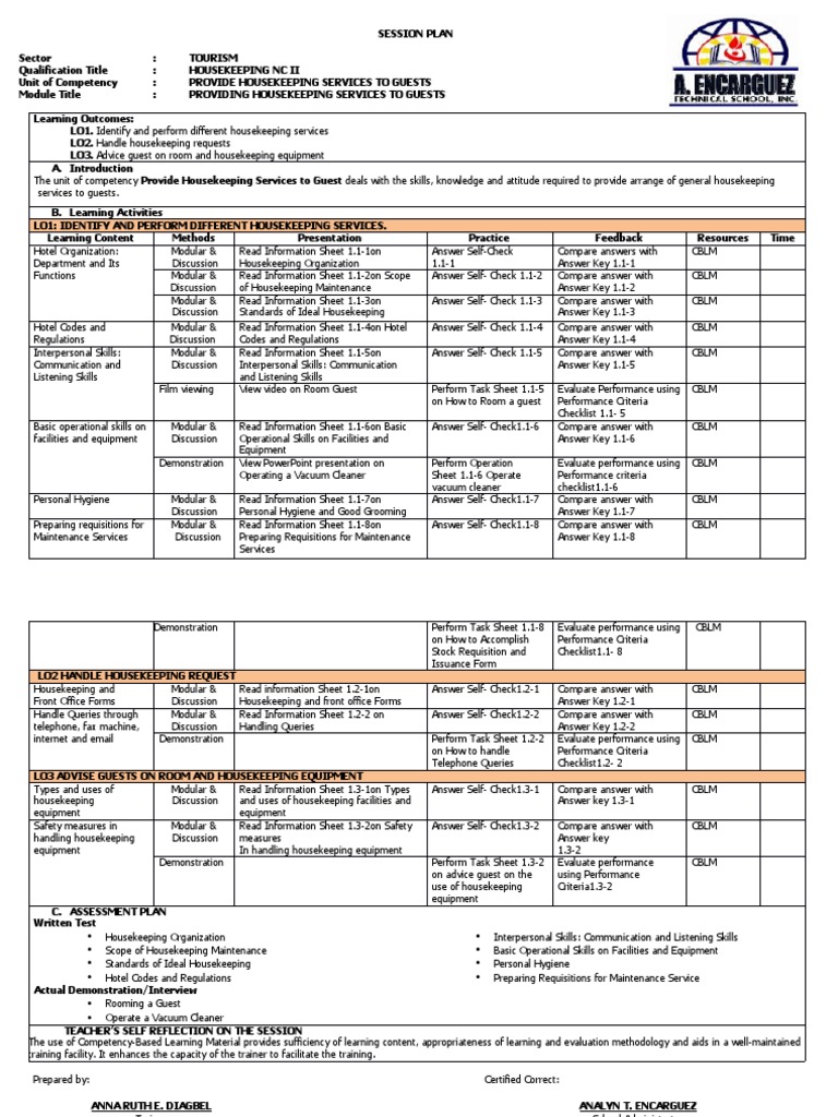 Providing Quality Housekeeping Services A Comprehensive Session Plan