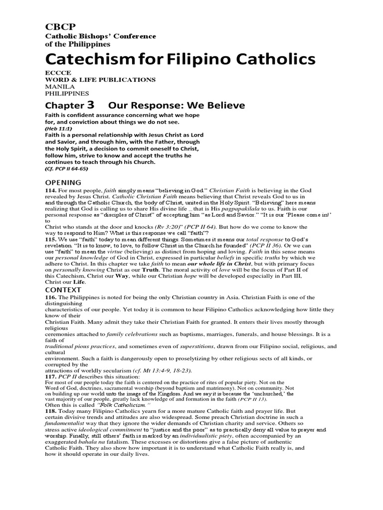 Chapter 3 Our Response We Believe Catechism For Filipino Catholics