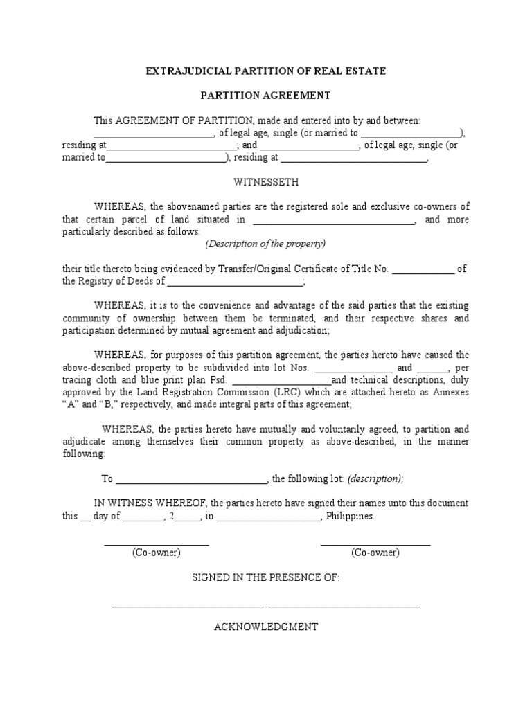 Extrajudicial Partition of Real Estate PDF