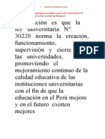 1° ¿Qué Relación o Semejanza Encuentras Entre La Ley Universitaria #30220 y El Estatuto de La Universidad de Huánuco?