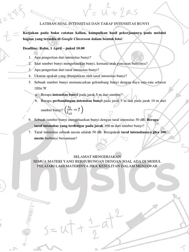 Latihan Soal Intensitas Bunyi | PDF | Seni & Disiplin Bahasa