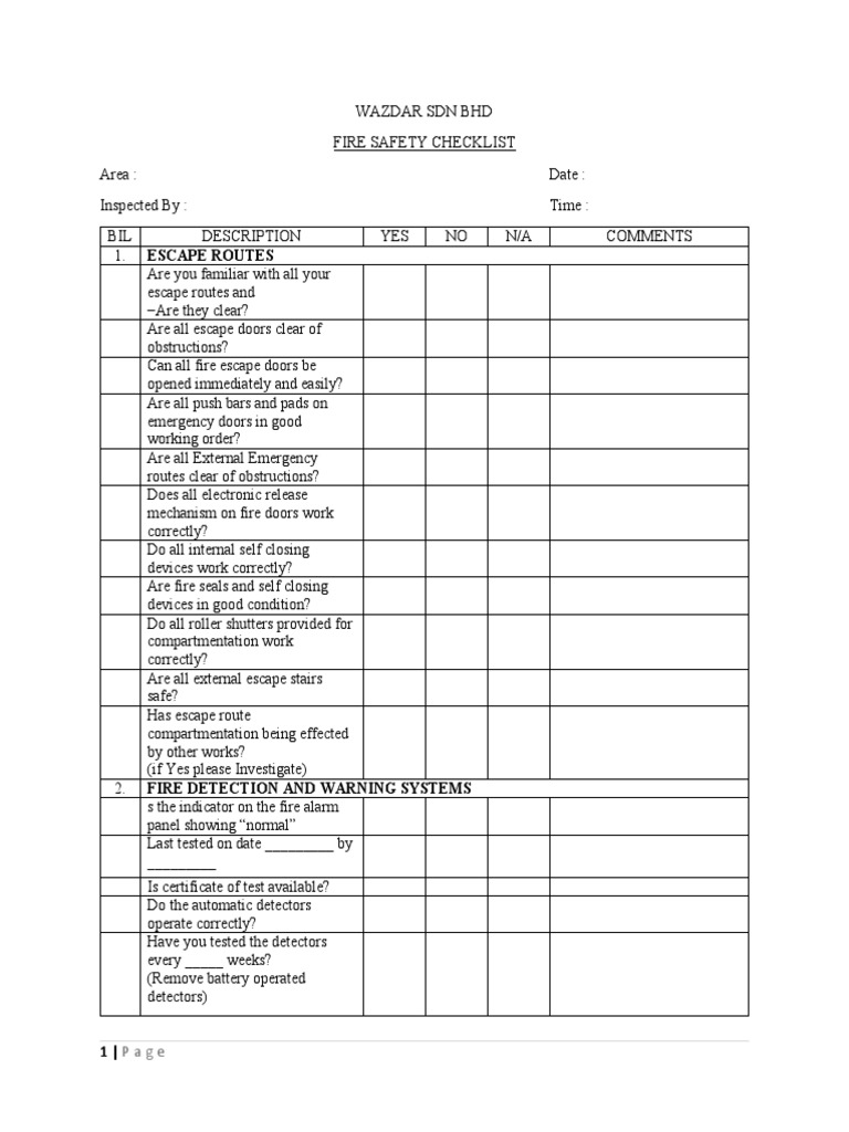 Fire Safety Inspection Checklist | PDF | Firefighting | Fires