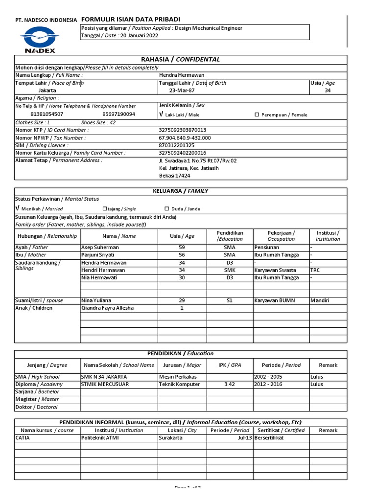 Check Sheet Interview Pt Nadesco Indonesia Pdf