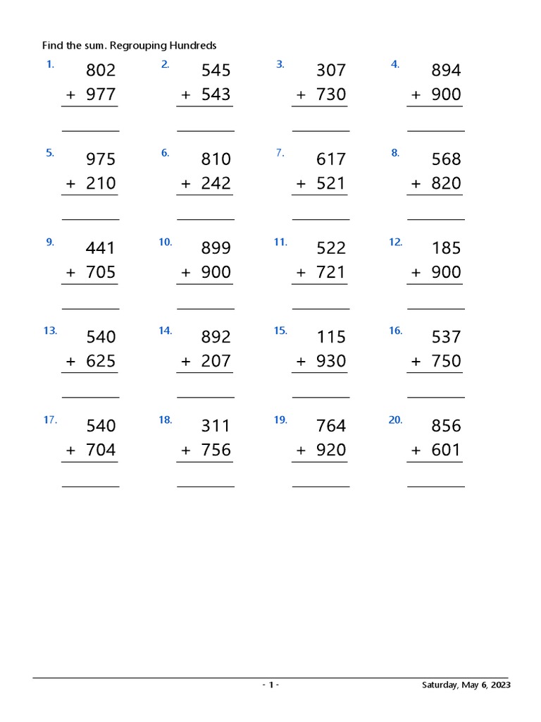 Sum Regrouping Hundreds | PDF