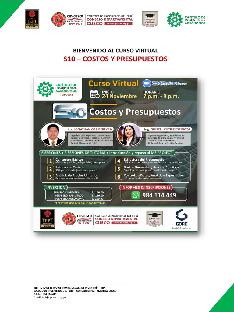 Curso Virtual S10: Costos y Presupuestos | PDF | Presupuesto | Sector ...