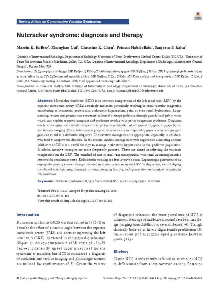 Nutcracker syndrome diagnosis and therapy PDF