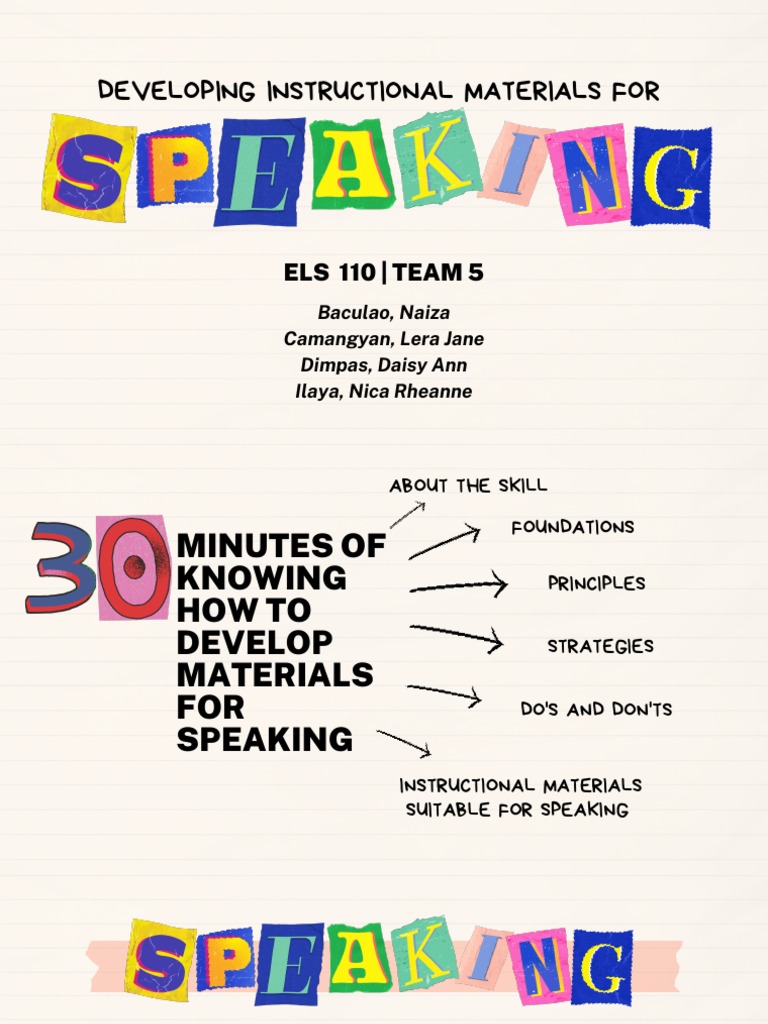 ELS 110 Team 5 Developing Instructional Materials For Speaking | PDF