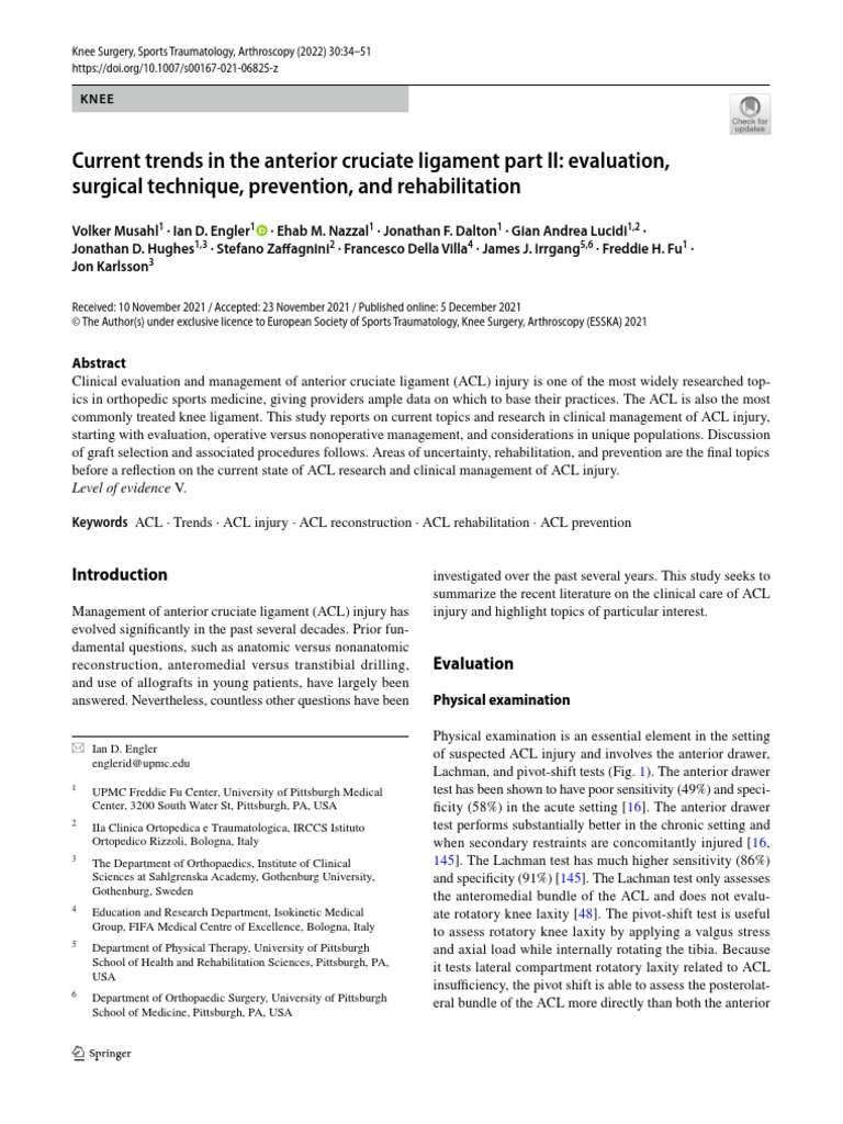 Current Trends in The Anterior Cruciate Ligament Part II: Evaluation ...