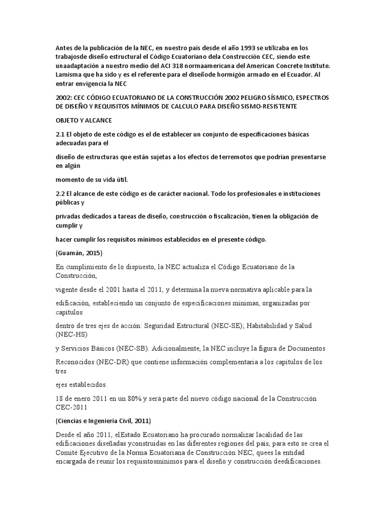 Normativa NEC 2002 para Construcción Sismo-Resistente | PDF