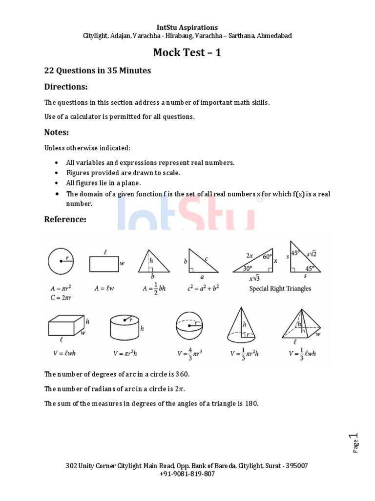 Math Mock Test with 22 Questions | PDF