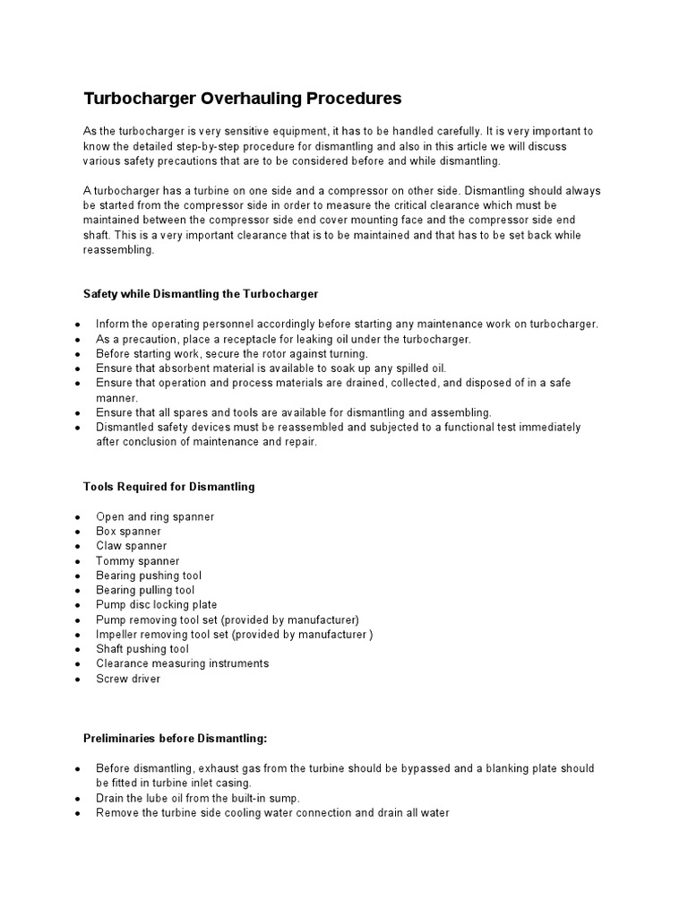 Turbocharger Overhauling Procedures PDF