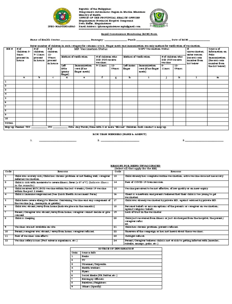 RCM Form for Immunization Monitoring | PDF