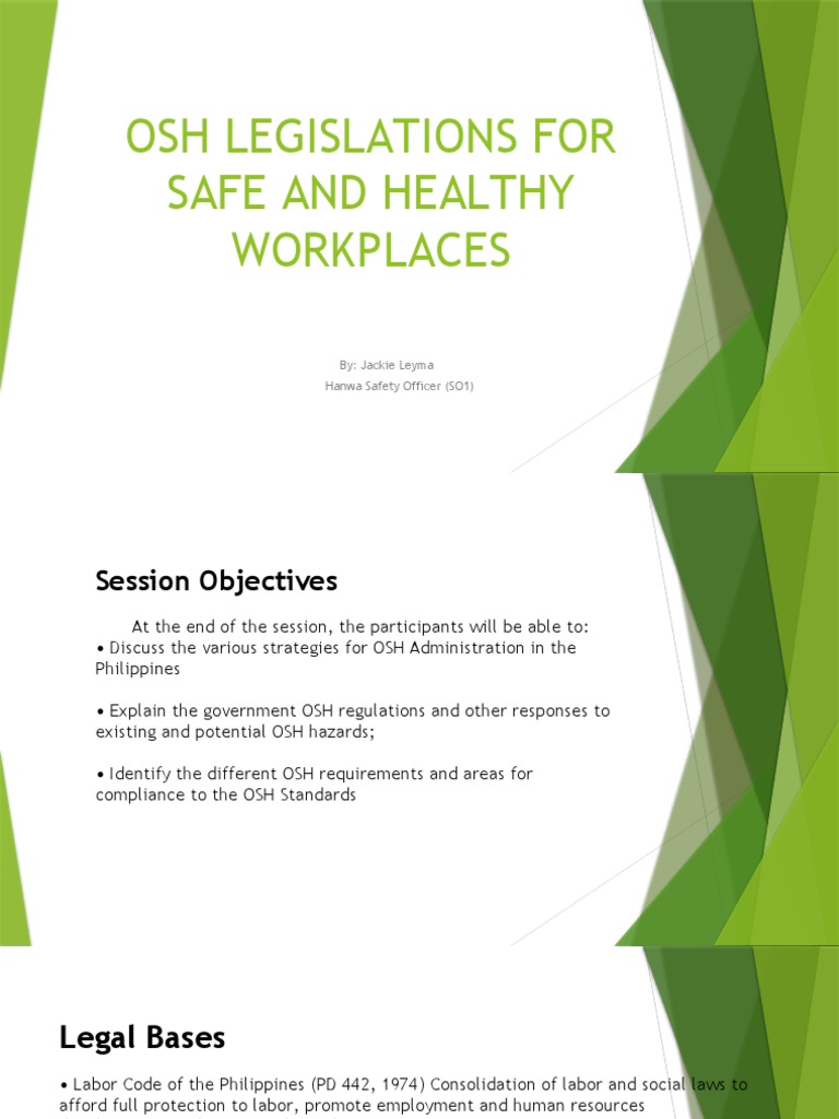 Part 2 Osh Legislations for Safe and Healthy Workplaces PDF