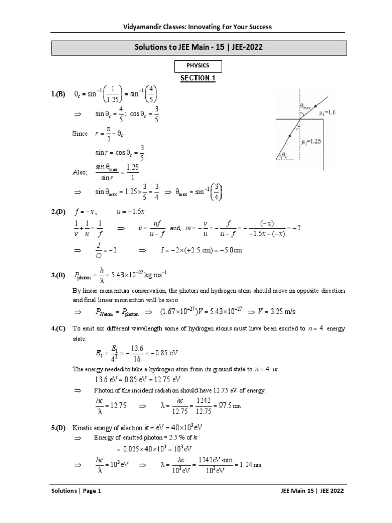 JEE Main 2022 Solutions Overview | PDF