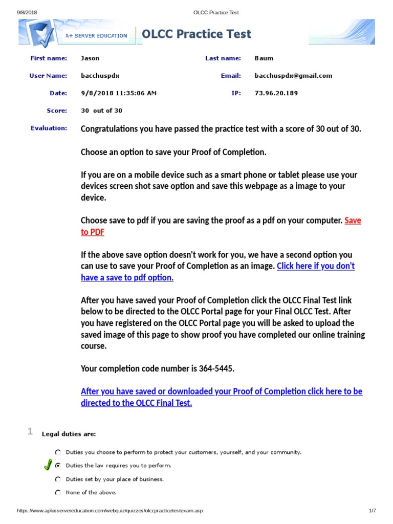 OLCC Practice Test PDF