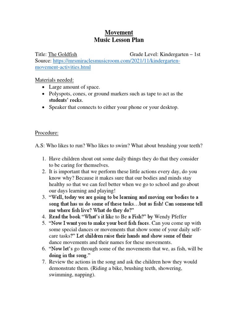Goldfish Movement Music Lesson Plan | PDF