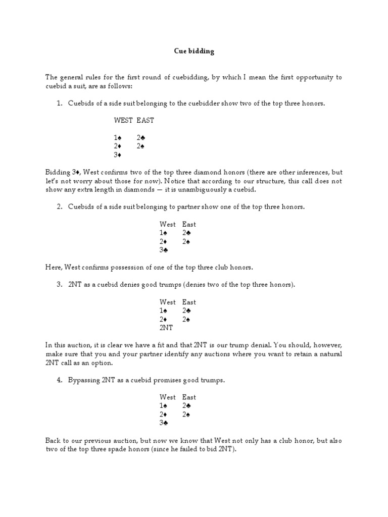 Cue Bidding PDF Contract Bridge