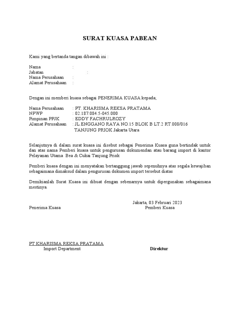 Surat Kuasa Import | PDF