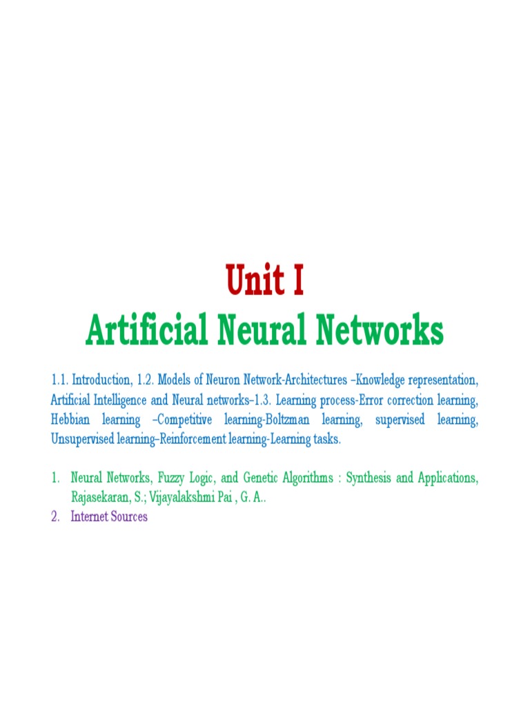 UNIT I Artificial Neural Networks Hightlighted | PDF | Artificial ...