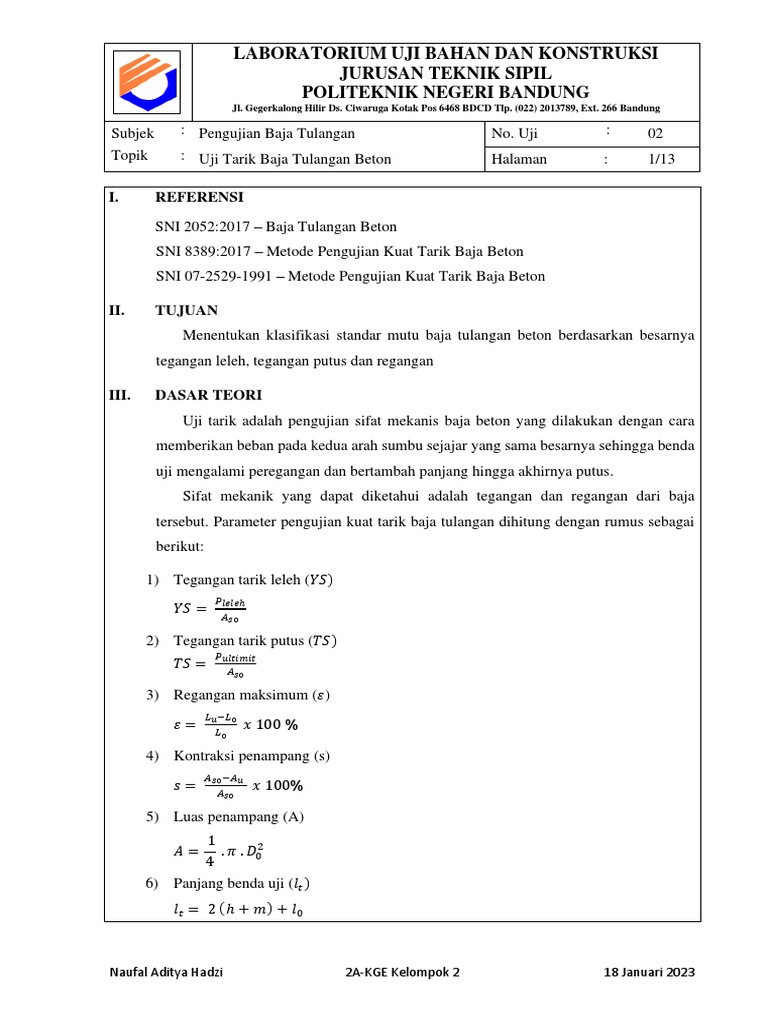 Contoh Laporan Uji Tarik Baja Tulangan Beton Pdf