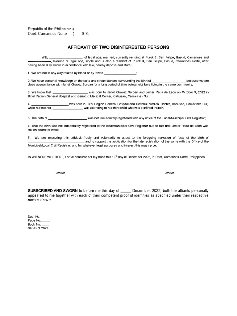 Affidavit of Two Disinterested Persons Late Birth Reg B PDF