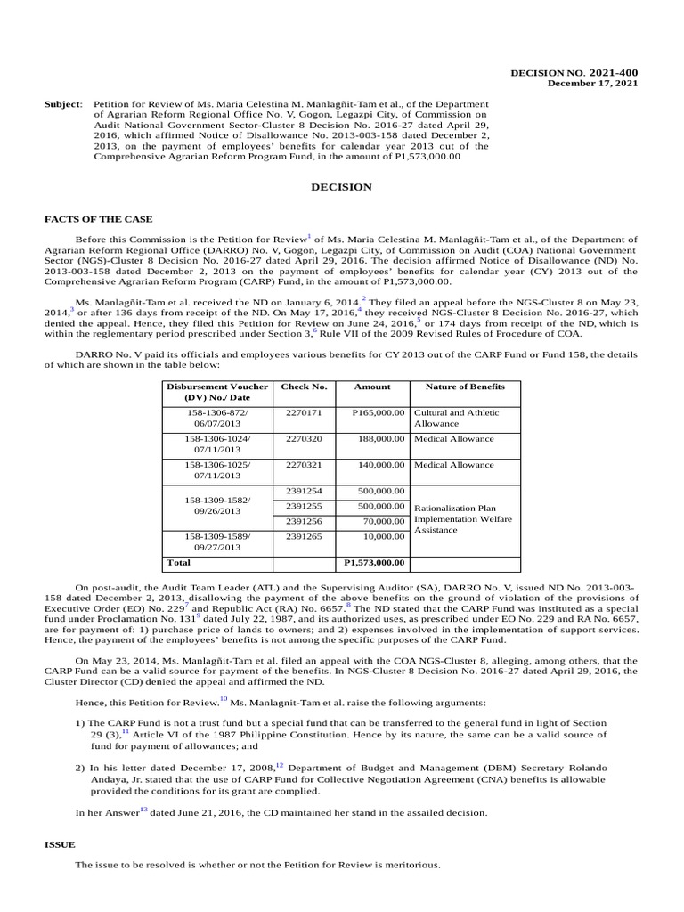 COA Decision No. 2021400 Unjust Enrichment PDF