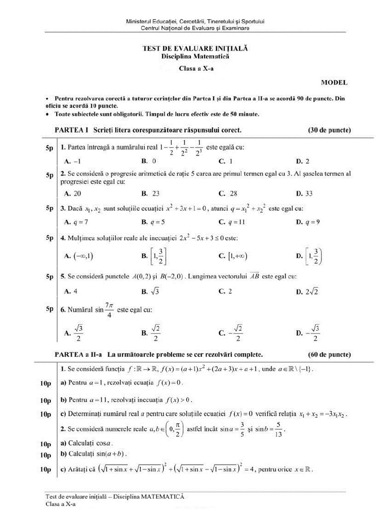 Test-Initial-Mate Cls 10 | PDF