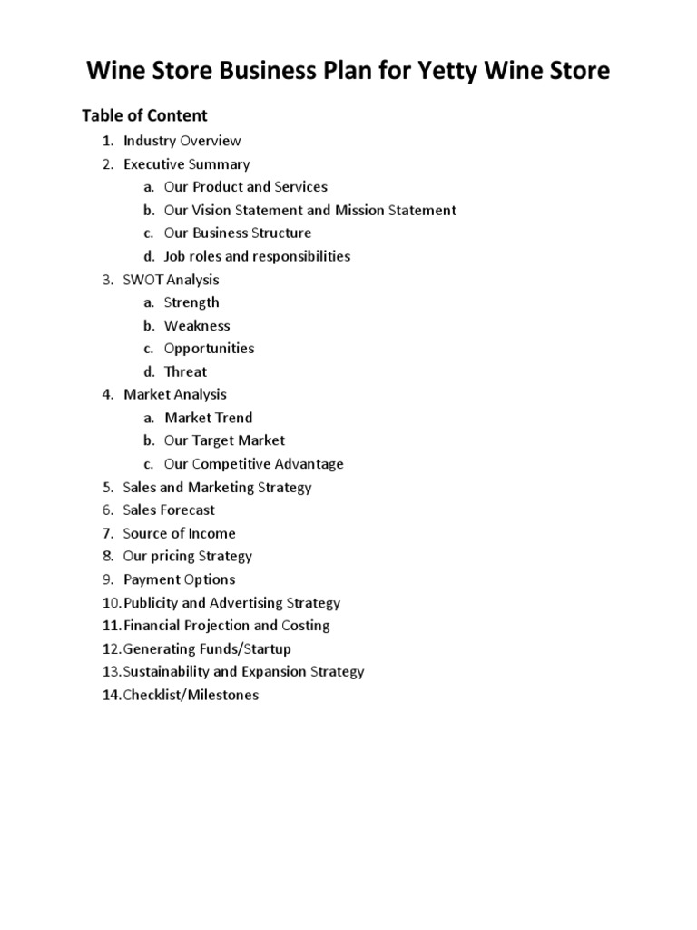 Yetty Wine Store Business Plan PDF
