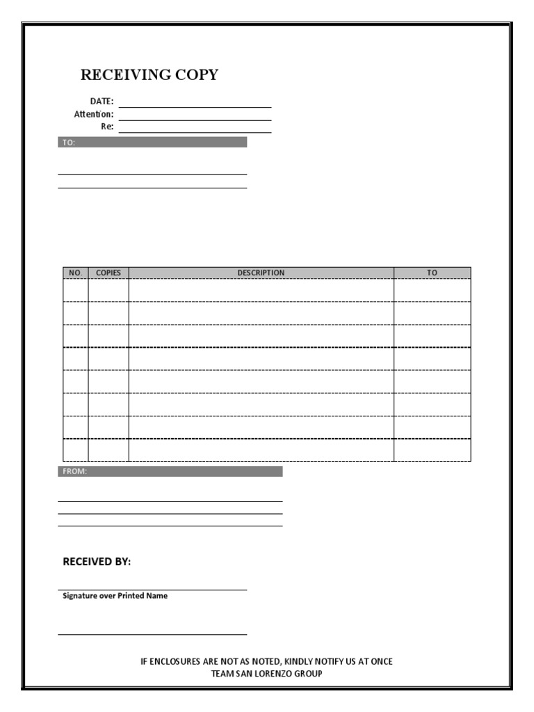Receiving Copy Acknowledgment Form | PDF