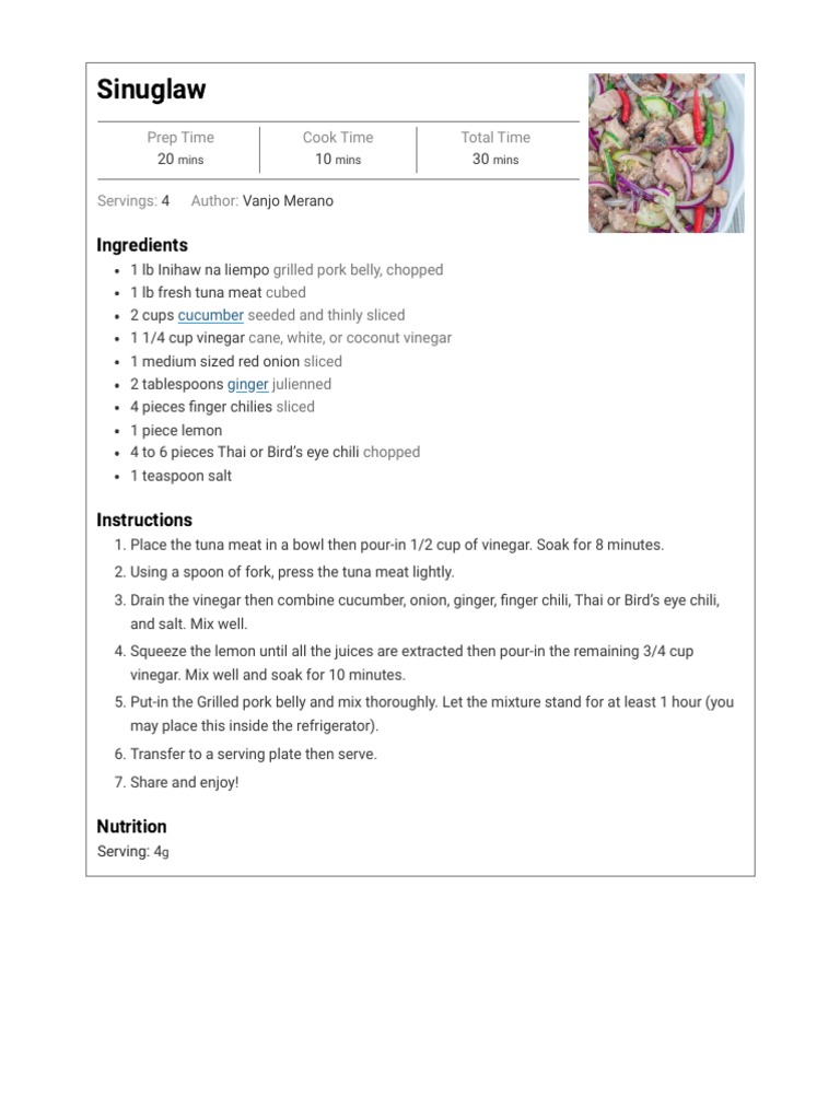 Sinuglaw - Panlasang Pinoy | PDF