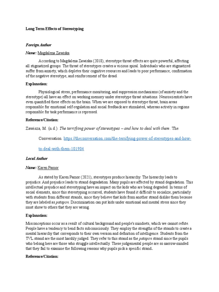 Long Term Effects of Stereotyping PDF Career & Growth Self
