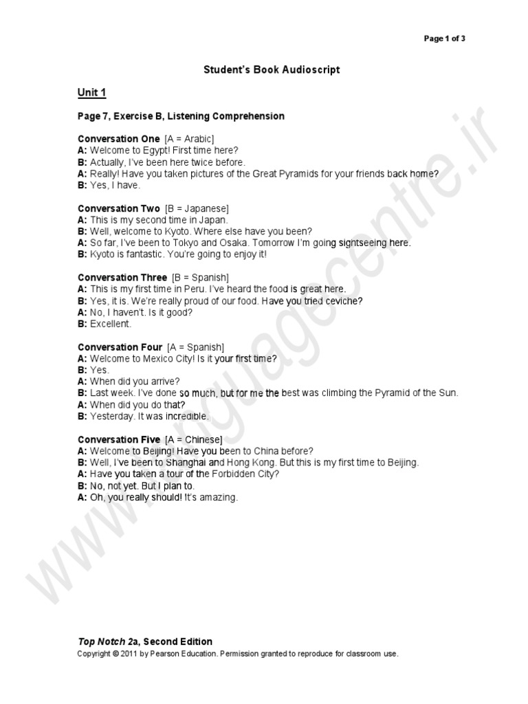 Top Notch 2A Listening Audio Script | PDF | Science & Mathematics