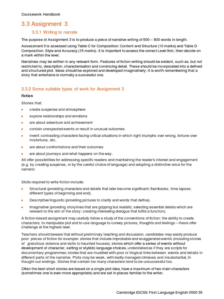 Cambridge IGCSE Narrative Writing Guide | PDF | Narrative | Cognitive ...
