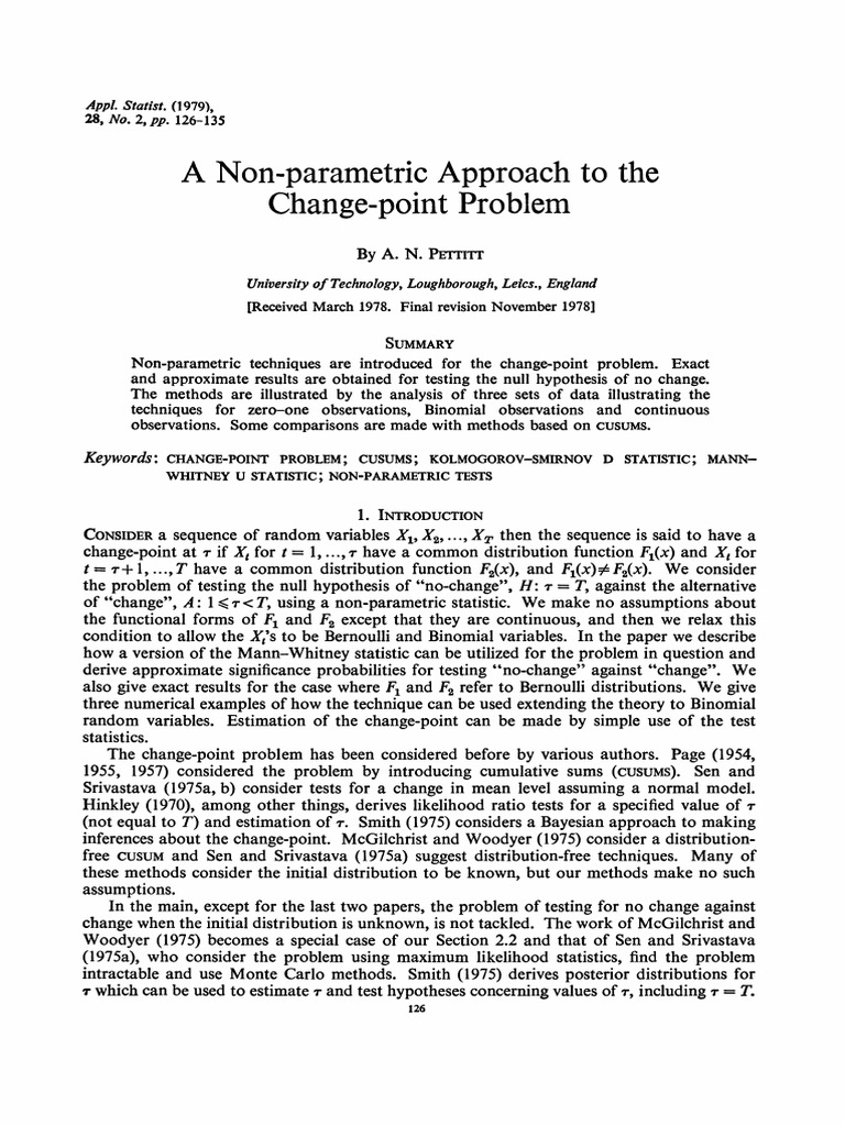 A Non-Parametric Approach in The Change Point Problem | PDF