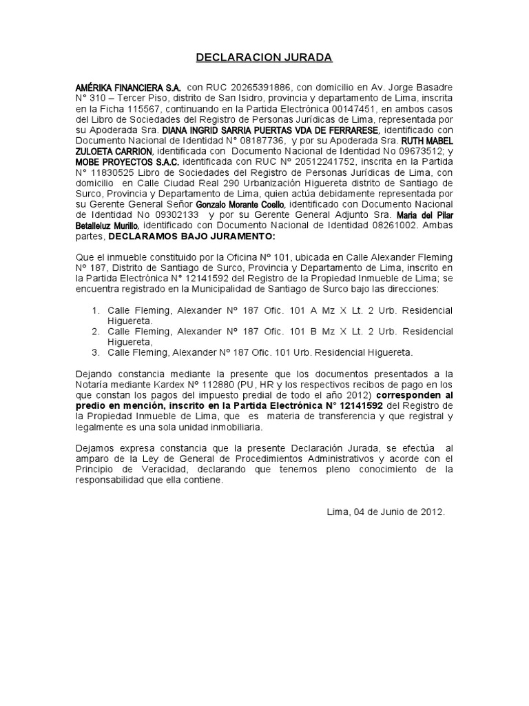 Declaraciones Juradas de Inmuebles 2012 | PDF | Bienes raíces | Ley del ...