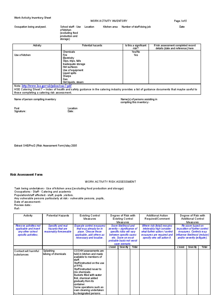 Kitchen Work Activity Risk Inventory | PDF | Risk | Risk Assessment