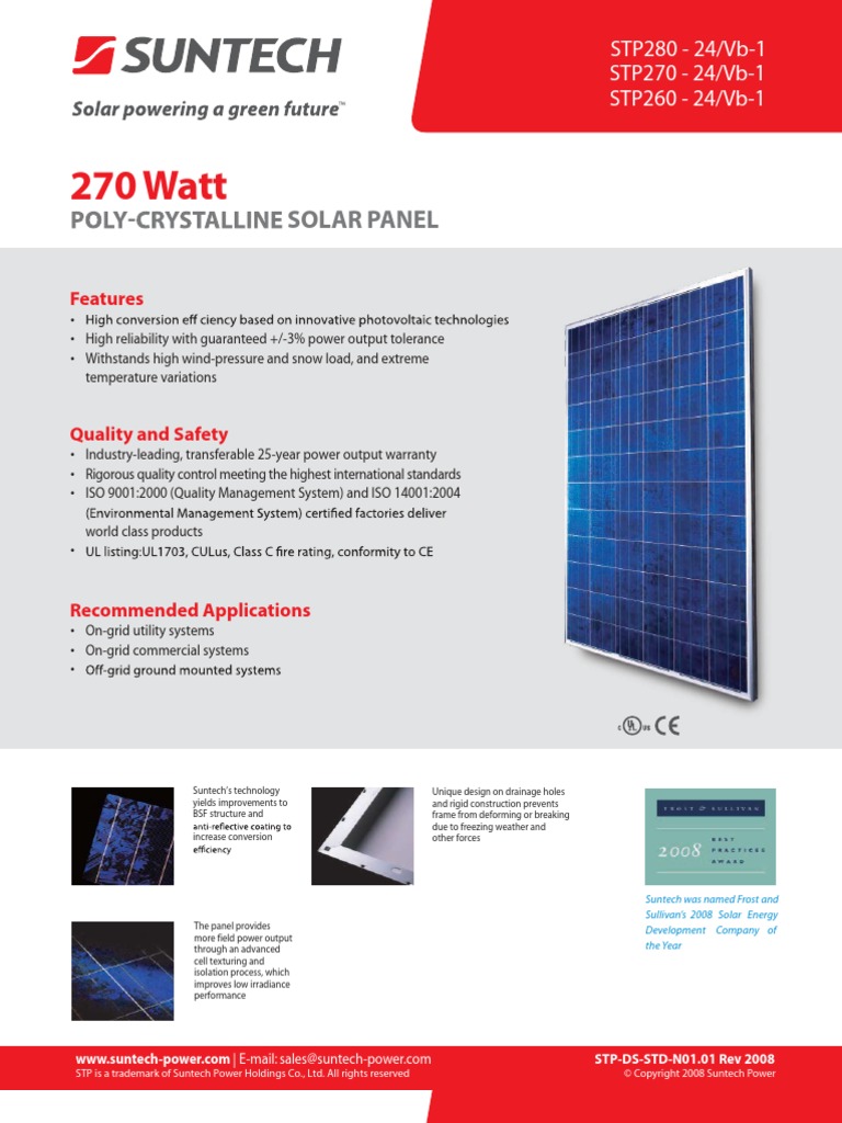 Suntech - STP260 24Vb 1 | PDF | Solar Panel | Electrical Engineering