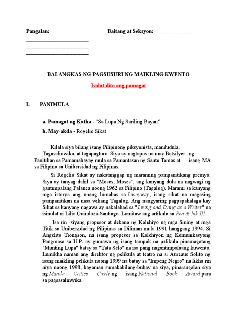 EXAM Panunuring Pampanitikan Format | PDF