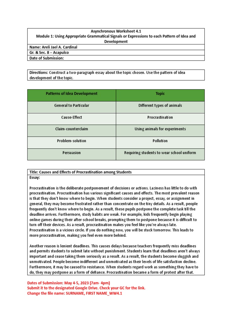 Asynchronous Worksheet 4.1 | PDF | Procrastination | Professional Skills