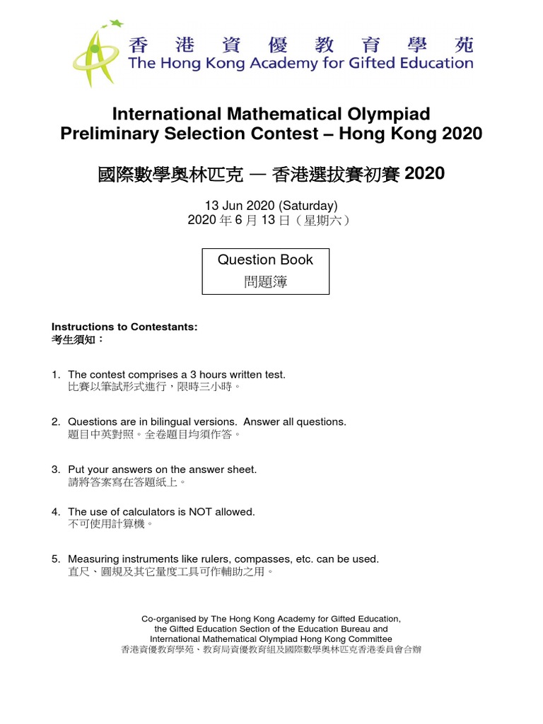 International Mathematical Olympiad Preliminary Selection Contest ...