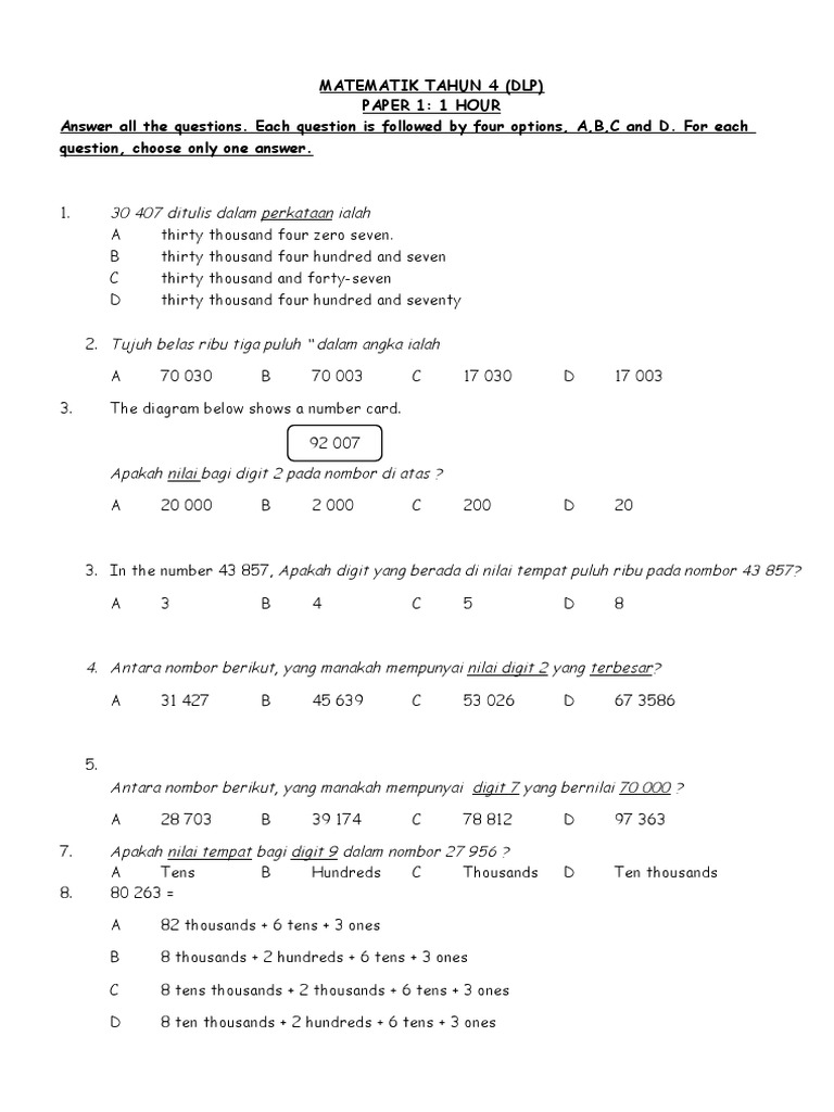 Math 2 - Tahun 4 | PDF