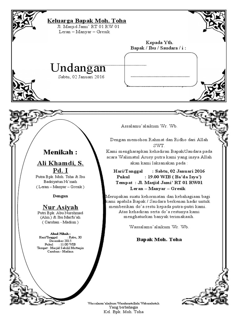 Undangan Walimatul Arusy Ali & Nur | PDF