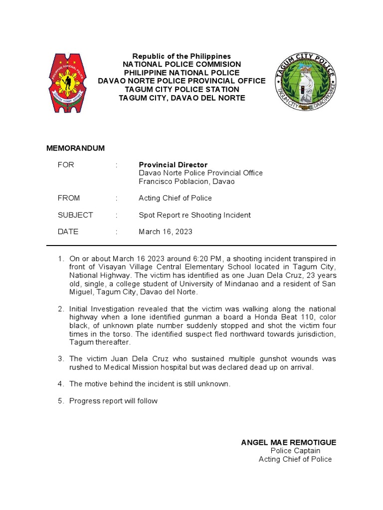 Sample format of spot report pdf
