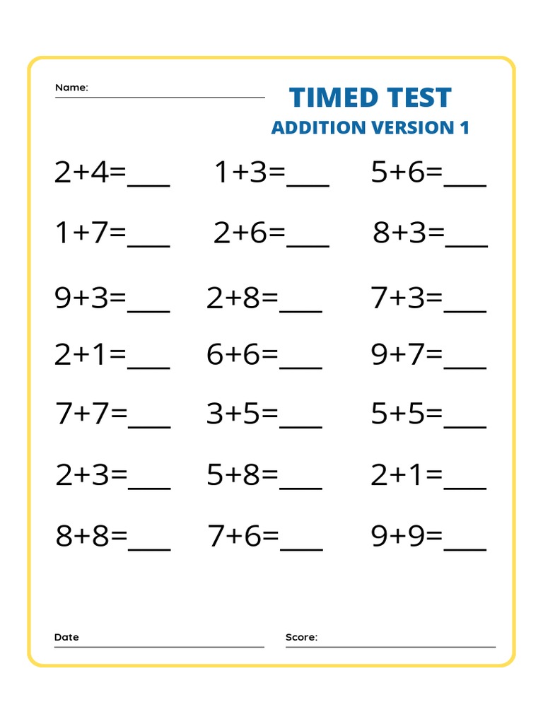 Addition TImed Test Worksheet | PDF