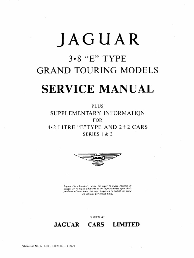 Jaguar E Type 3.8 Litre Series 1 Service Manual 4.2 Supplementary