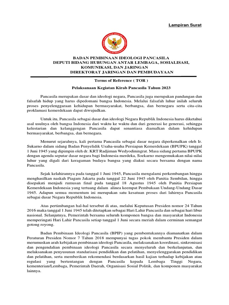 Lampiran Surat TOR Kirab Pancasila 2023 PDF