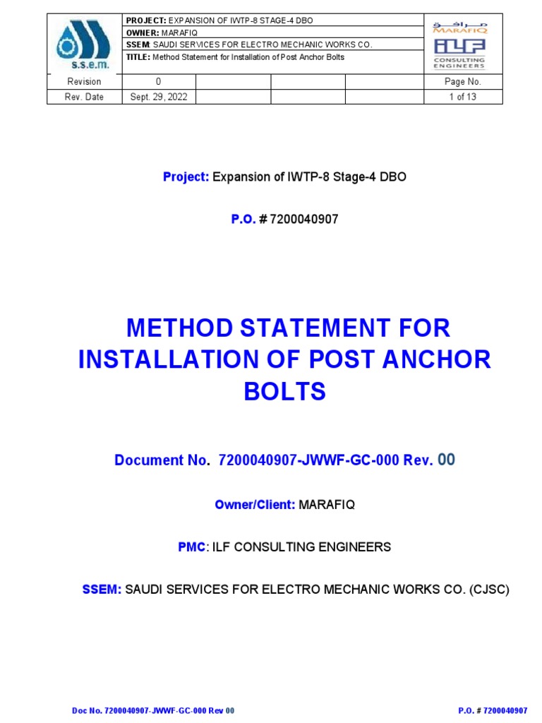 Post Anchor Bolt Installation Method | PDF