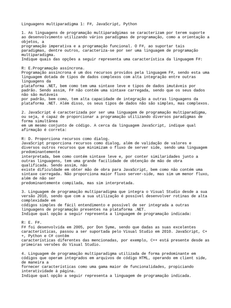 Linguagens Multiparadigma 1 F, JavaScript, Python | PDF | Linguagem de ...