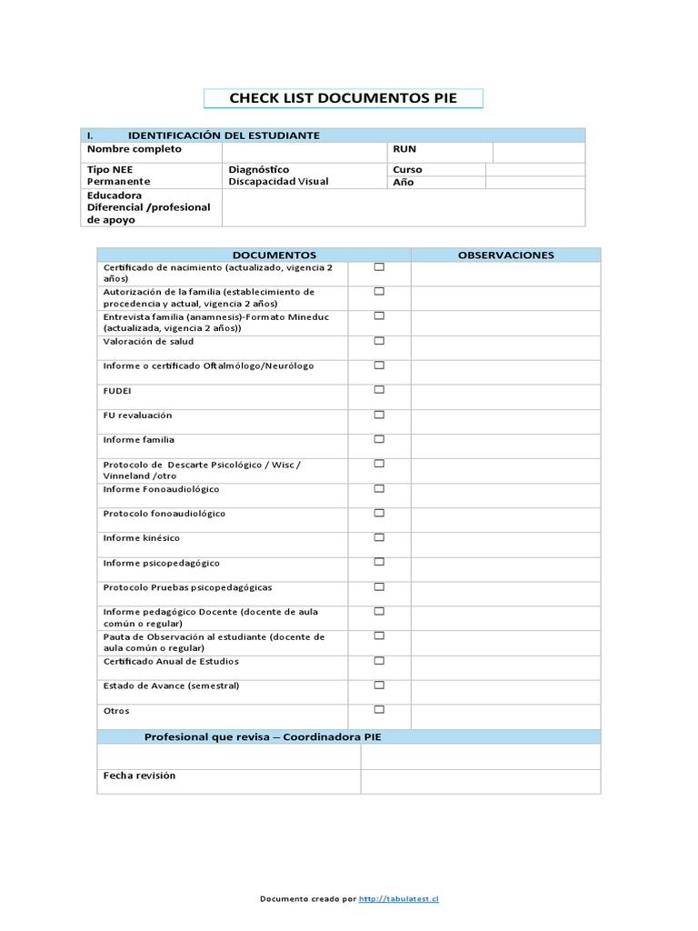 Check List Discapacidad Visual | PDF